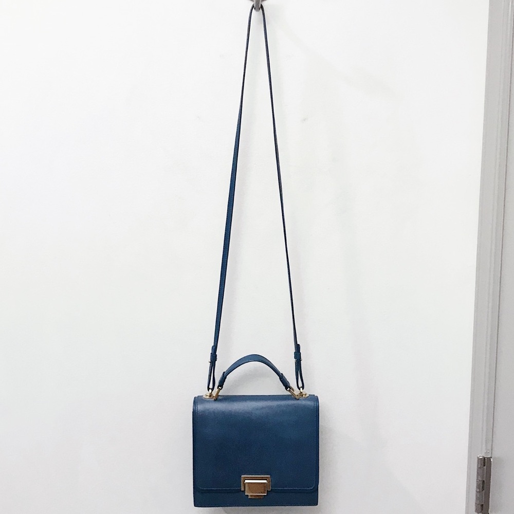 Smythson Navy Blue Leather Crossbody Bag